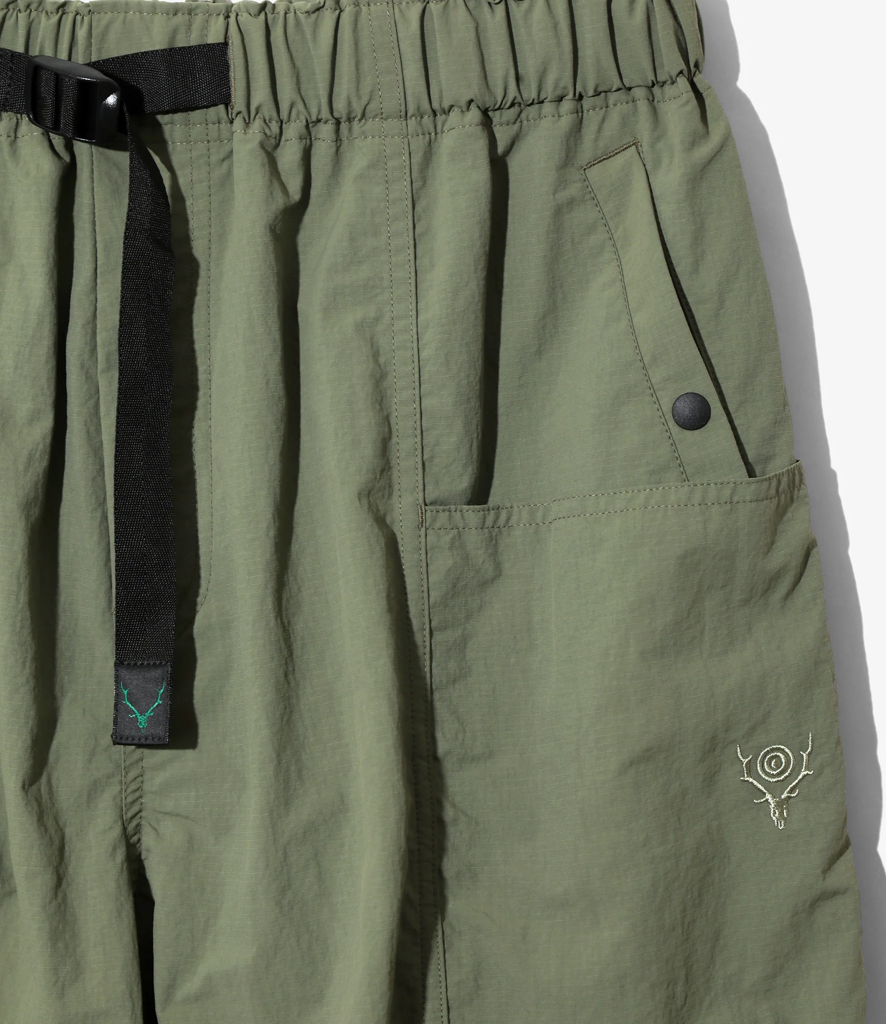 Belted Centre Seam Pant – Olive Ripstop Nylon - Image 2