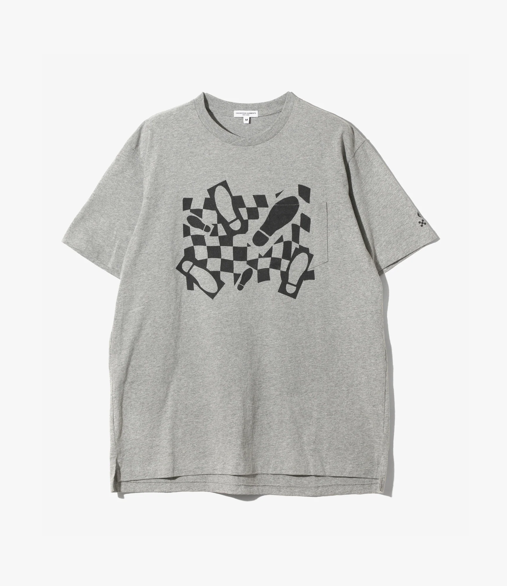 Cross Neck T–Shirt – Grey 'Footprint' Print