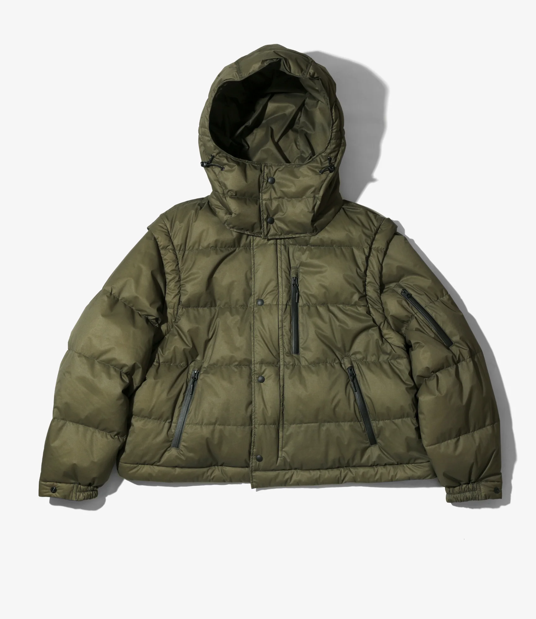 Detachable Down Coat – Khaki Nylon - Image 7