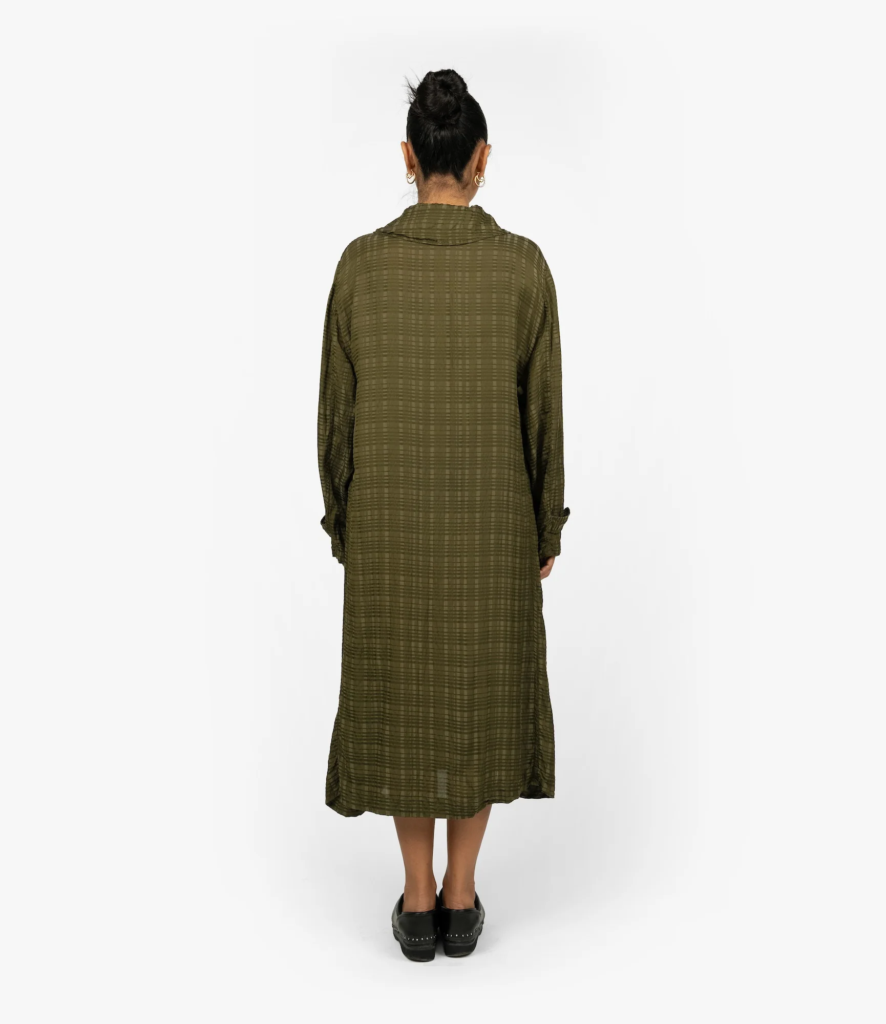 Duffle Dress – Olive Check Rayon Cotton - Image 6
