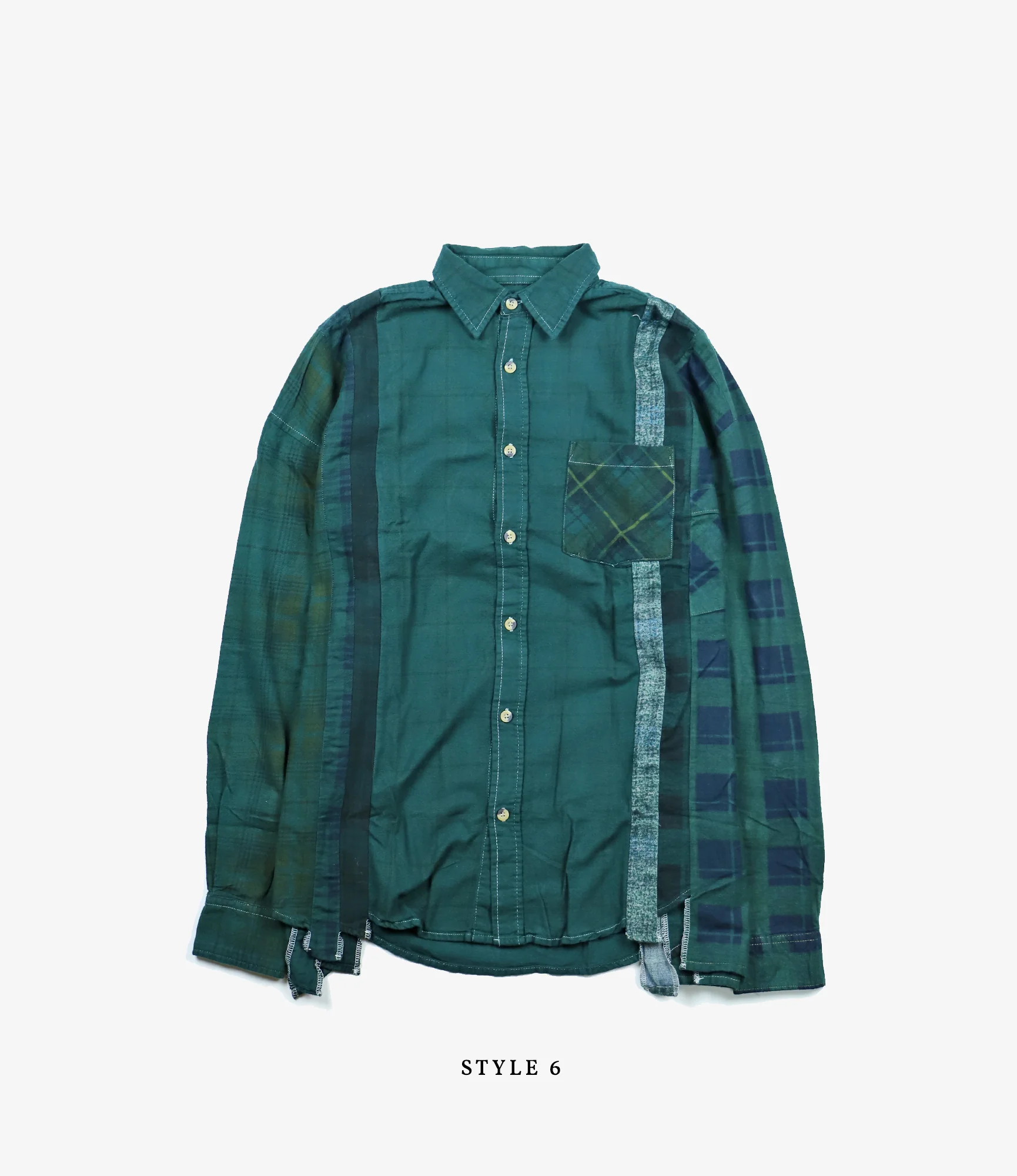 Wide 7 Cuts Shirt – Green Overdyed Flannel - Image 11