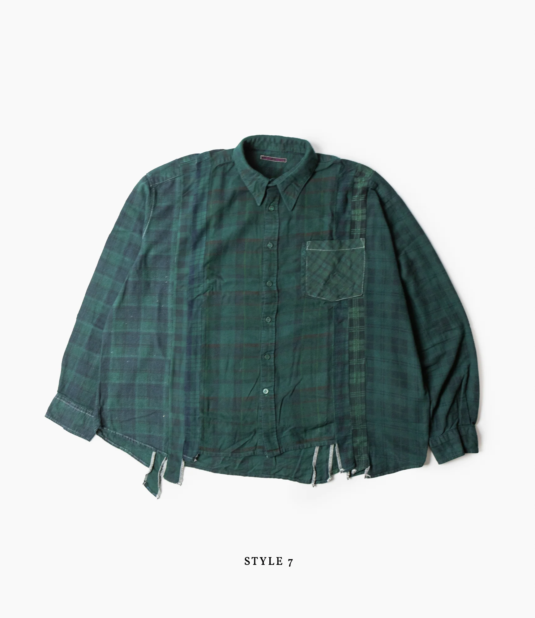 Wide 7 Cuts Shirt – Green Overdyed Flannel - Image 13