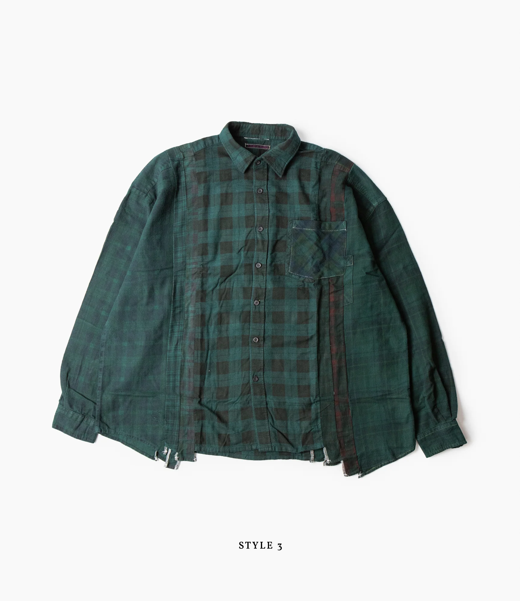 Wide 7 Cuts Shirt – Green Overdyed Flannel - Image 5