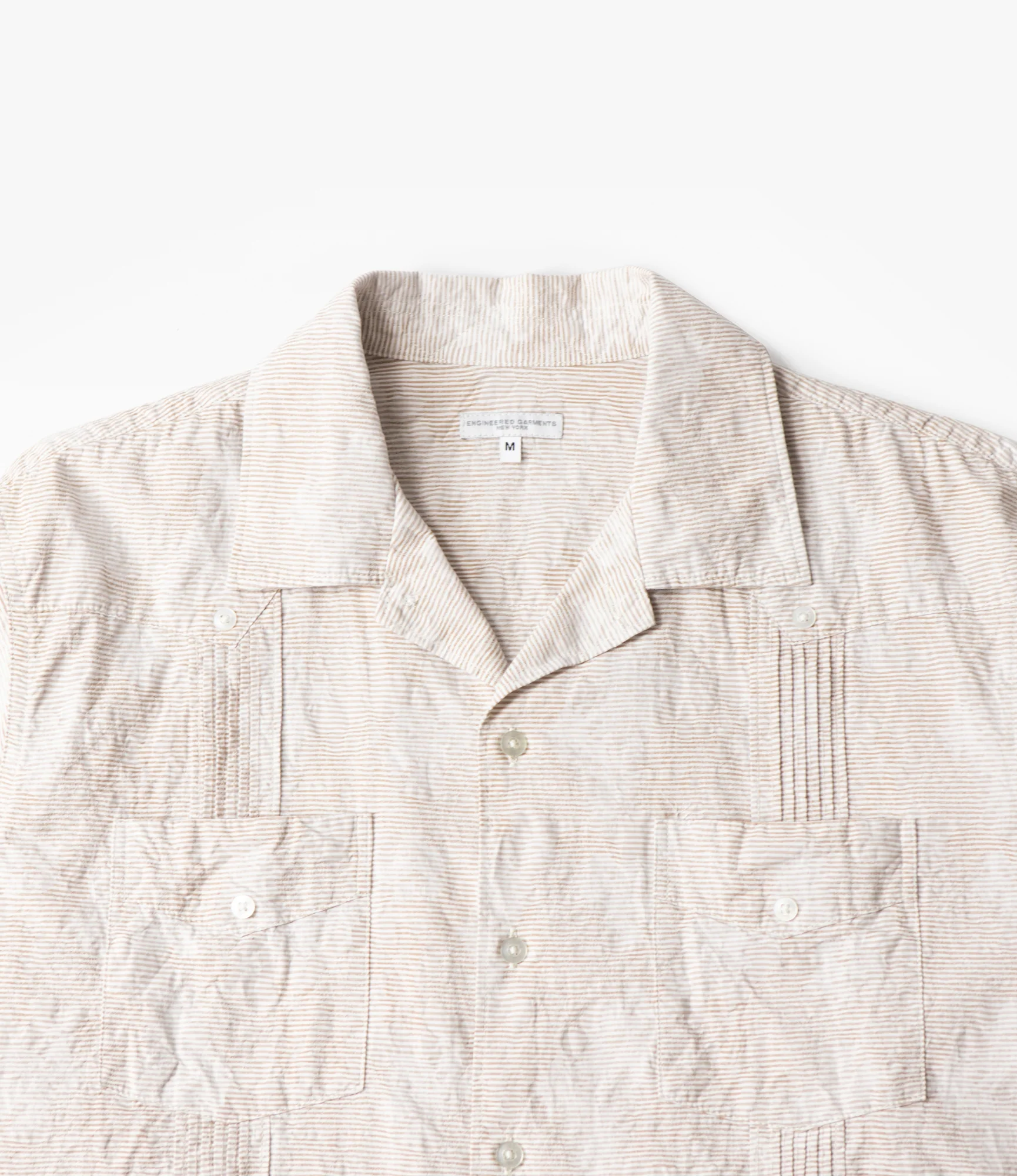 Guayabera Shirt – Khaki Floral Jacquard Striped Dobby - Image 3