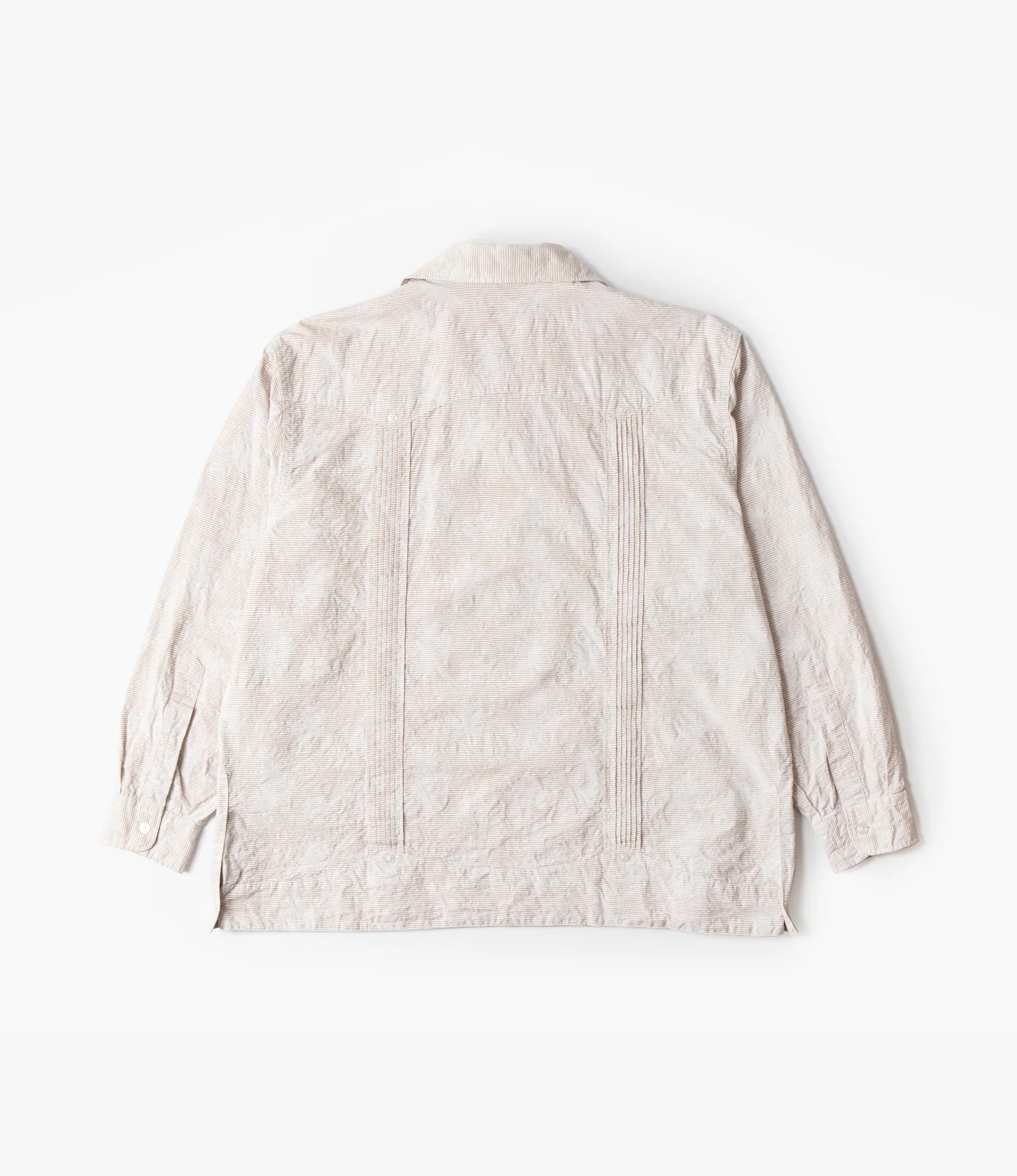 Guayabera Shirt – Khaki Floral Jacquard Striped Dobby - Image 5