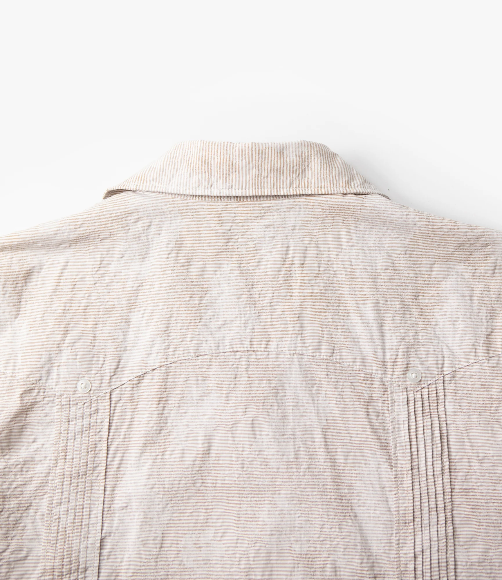 Guayabera Shirt – Khaki Floral Jacquard Striped Dobby - Image 6