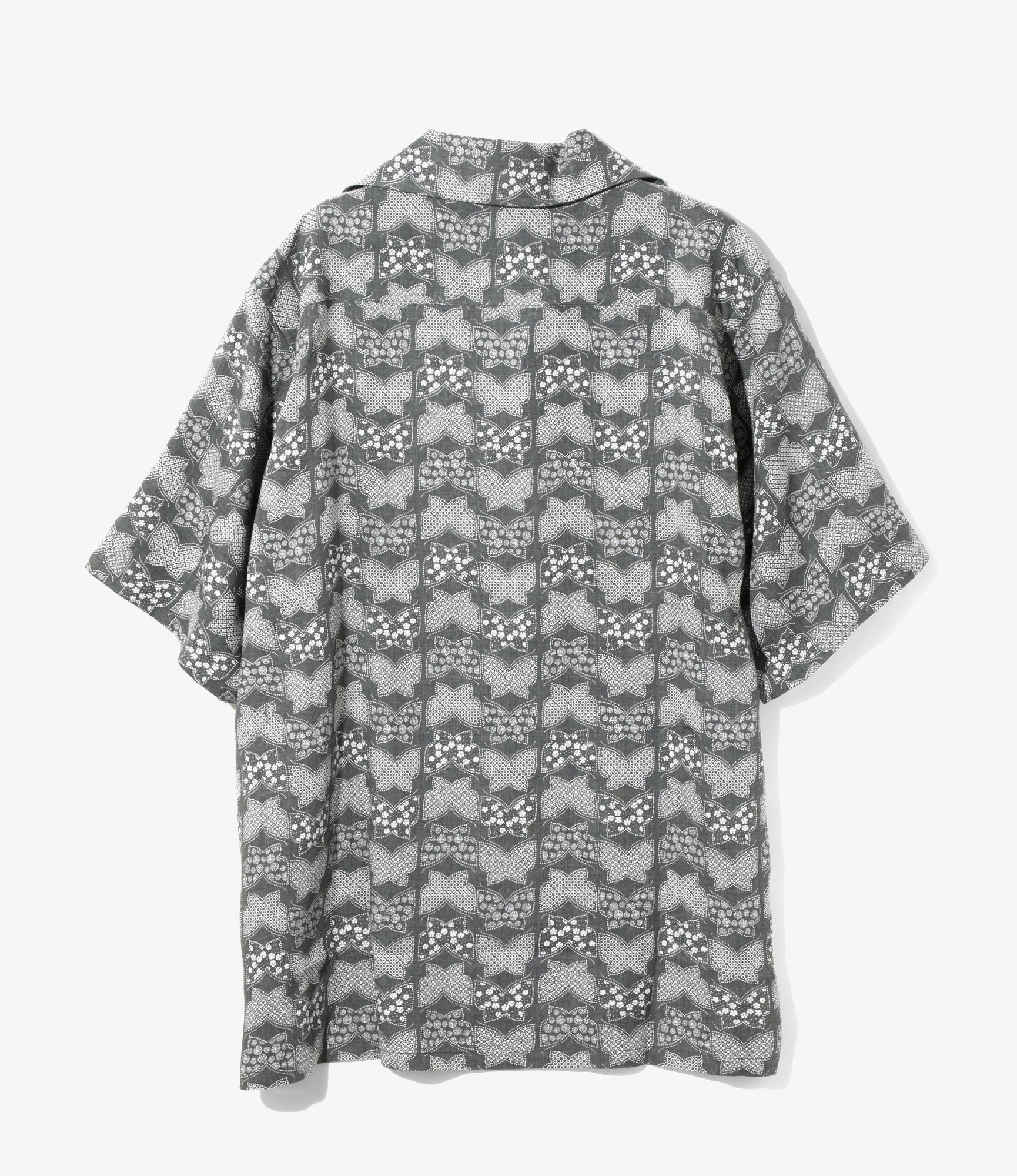 Italian Collar Short Sleeve Shirt – Charcoal Papillon Komon Print - Image 5