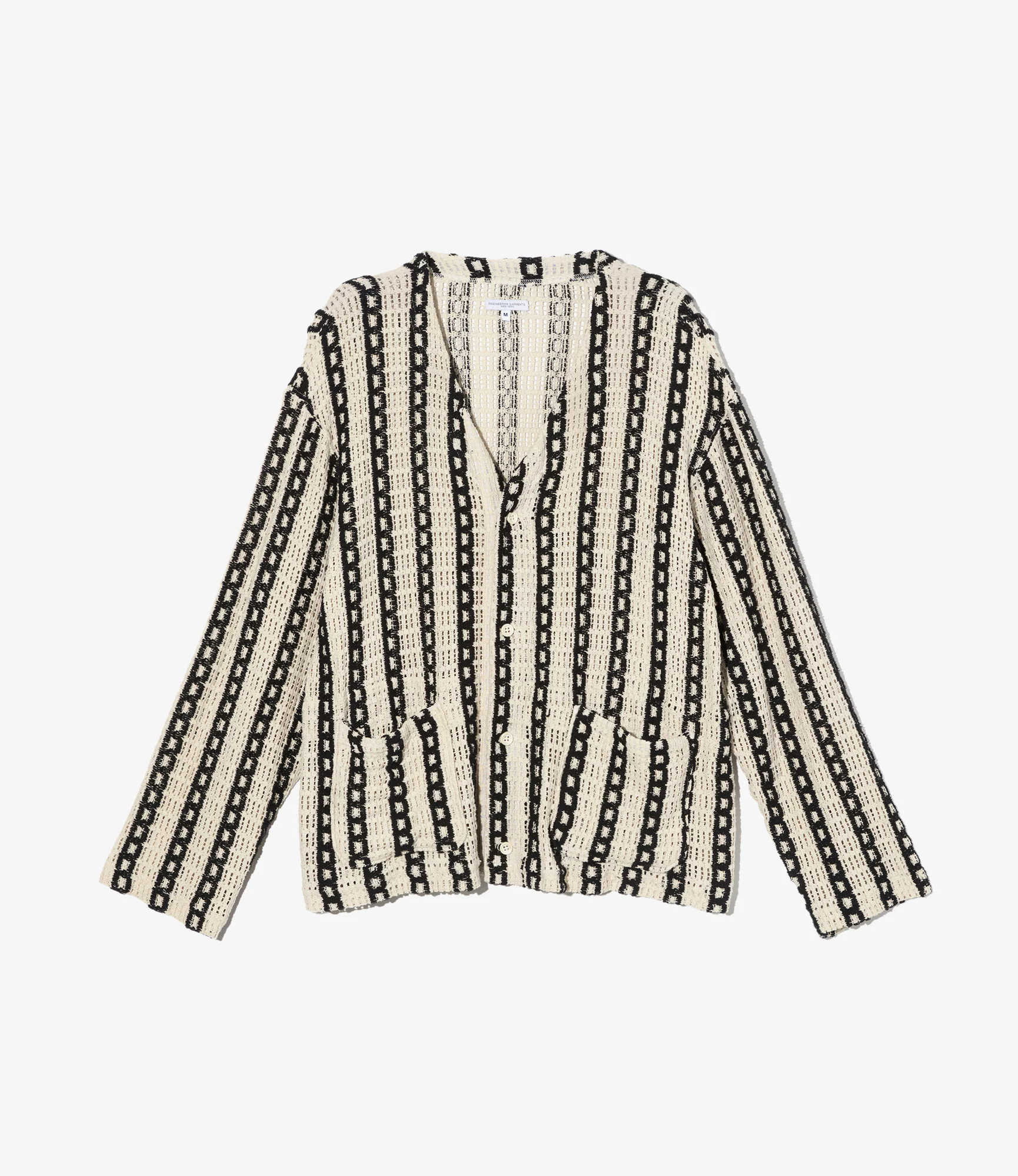 Knit Cardigan – Black/White Striped Crochet