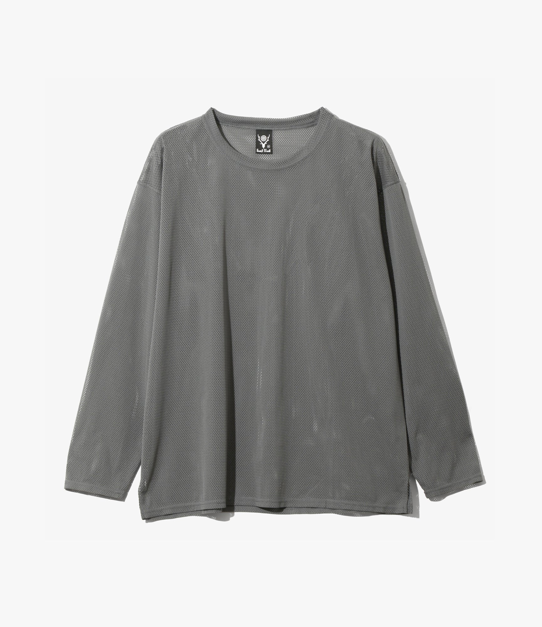 Long Sleeve Crew Neck – Grey Knit Mesh