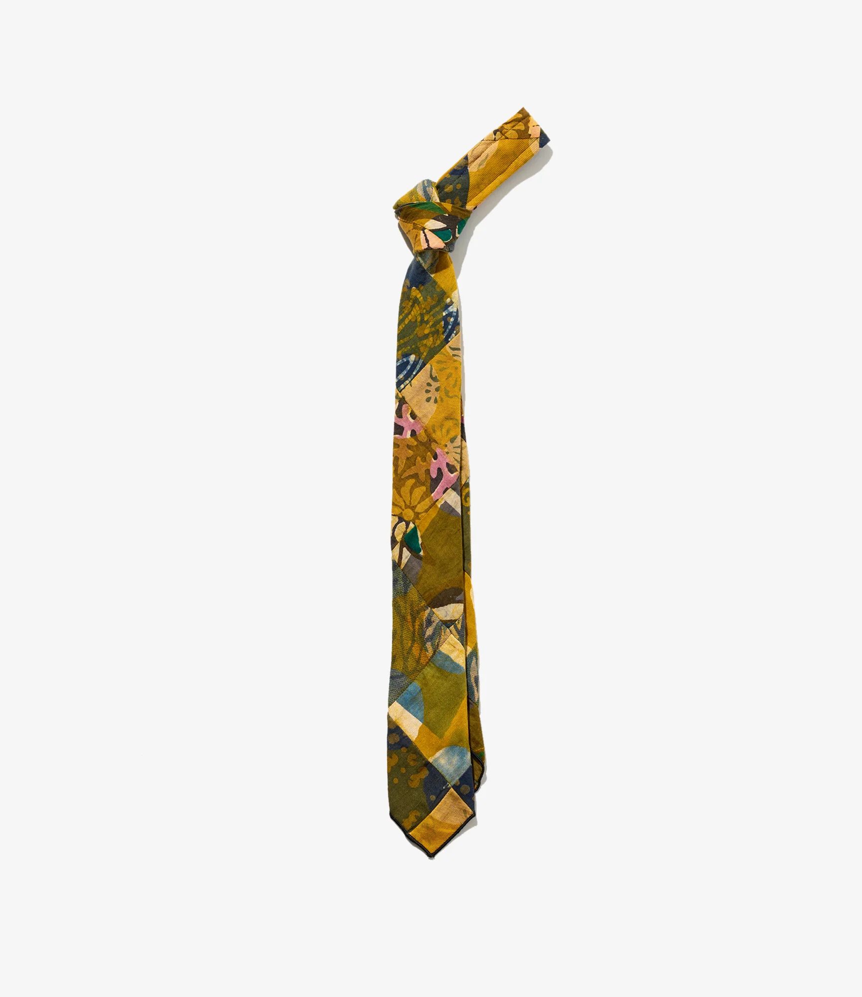 Narrow Tie – Olive Mixed Pattern Patchwork