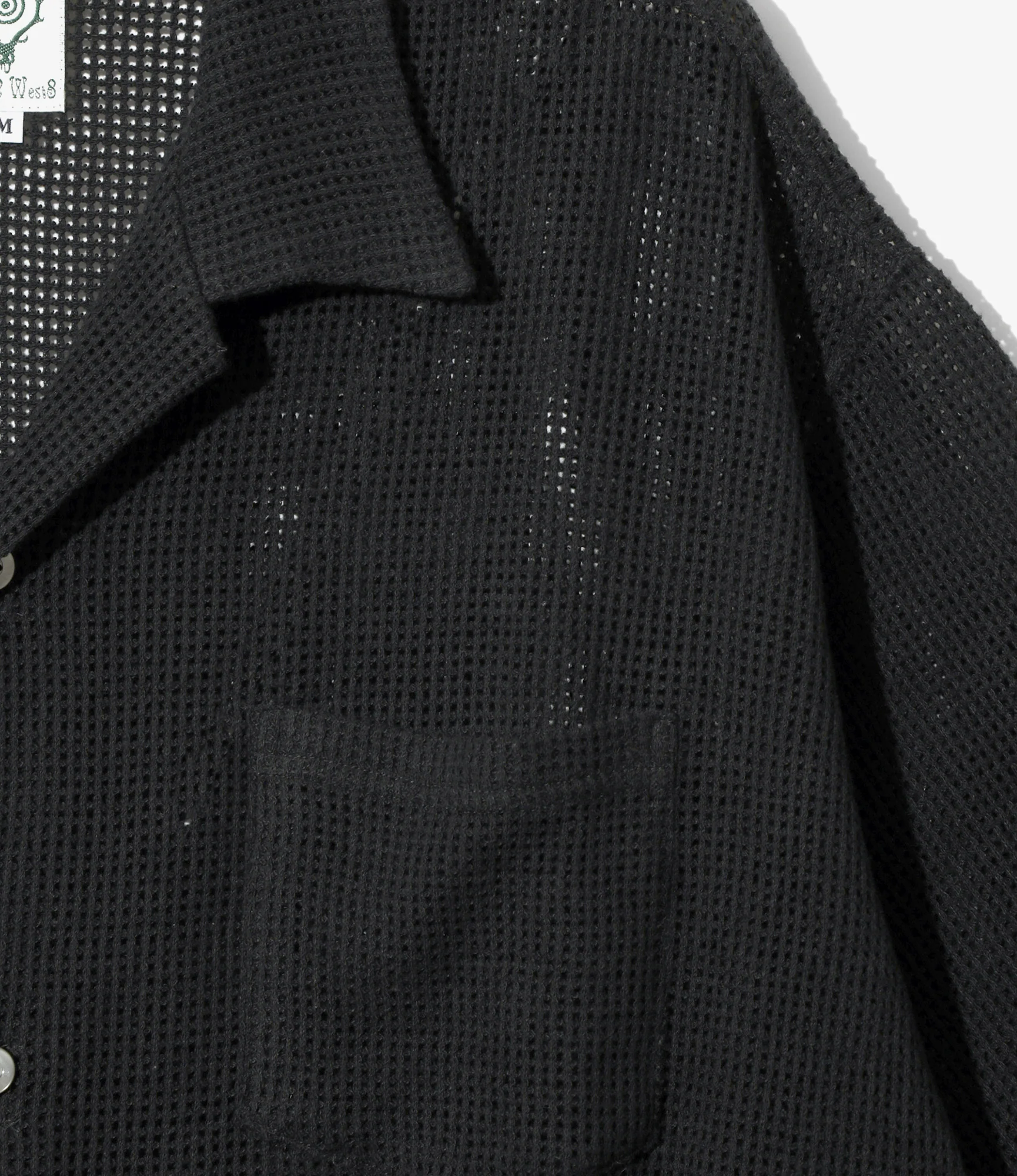 Open Collar Short Sleeve Shirt – Black Cotton Mesh - Image 2