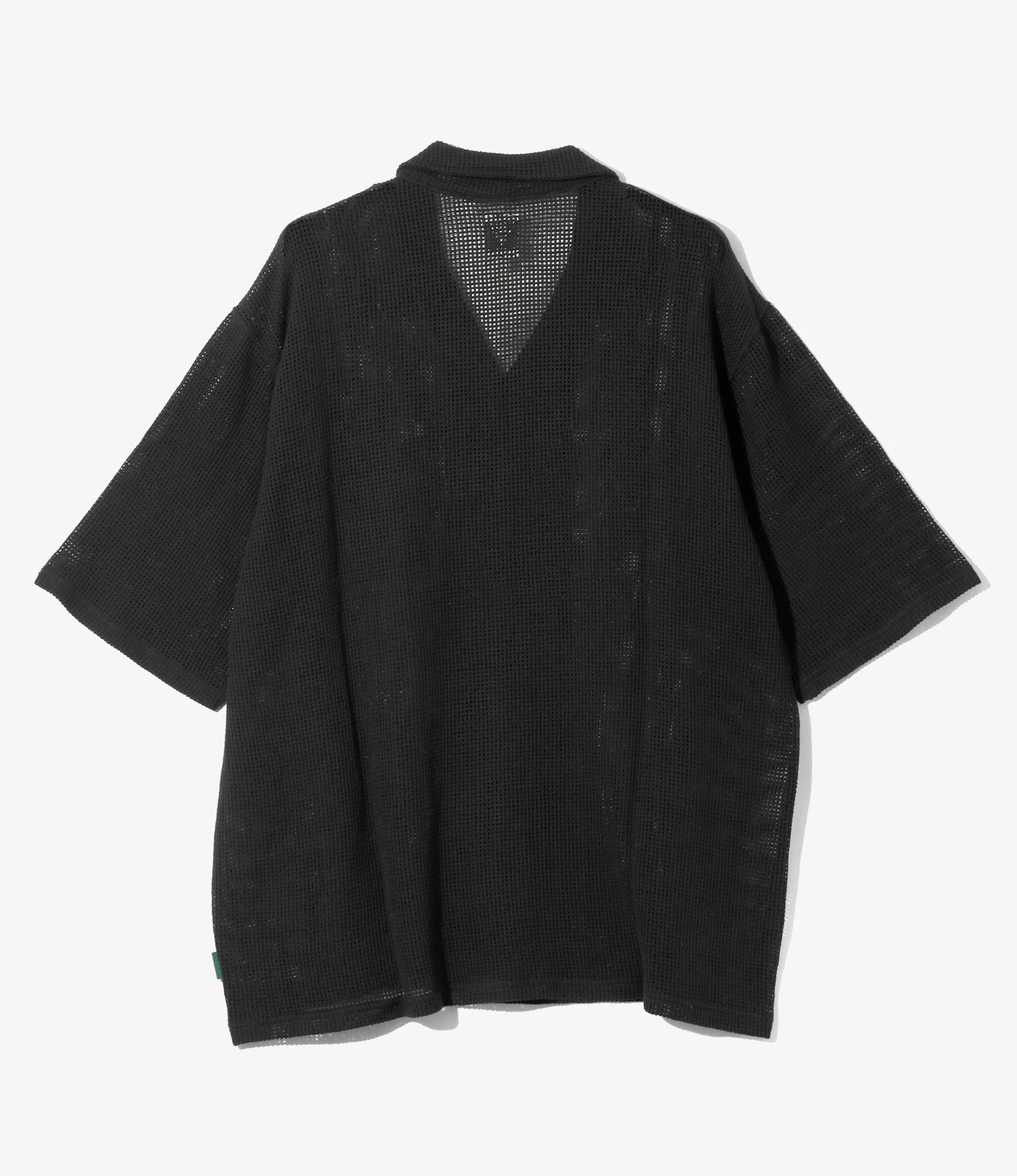Open Collar Short Sleeve Shirt – Black Cotton Mesh - Image 4