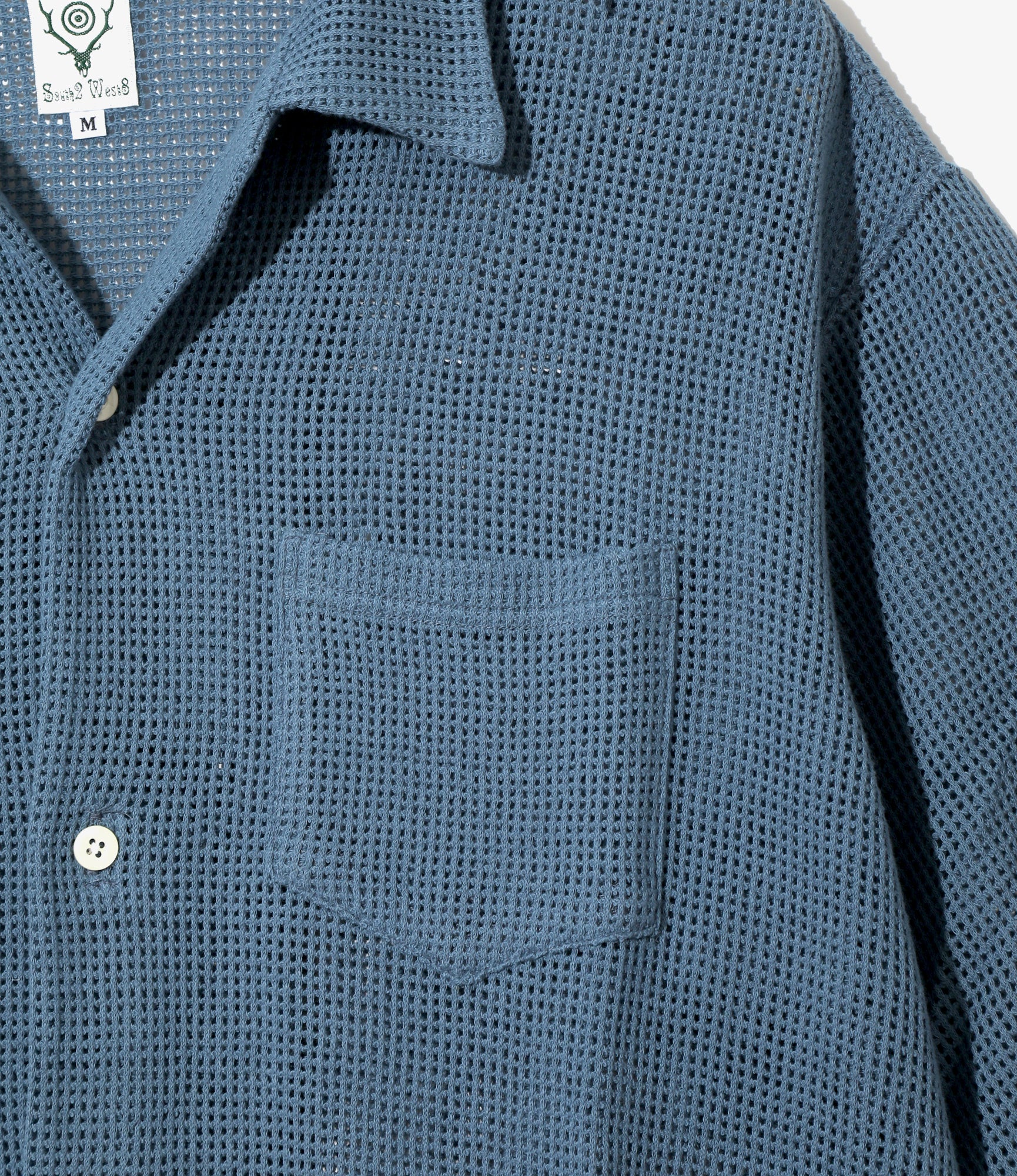 Open Collar Short Sleeve Shirt – Blue Cotton Mesh - Image 2