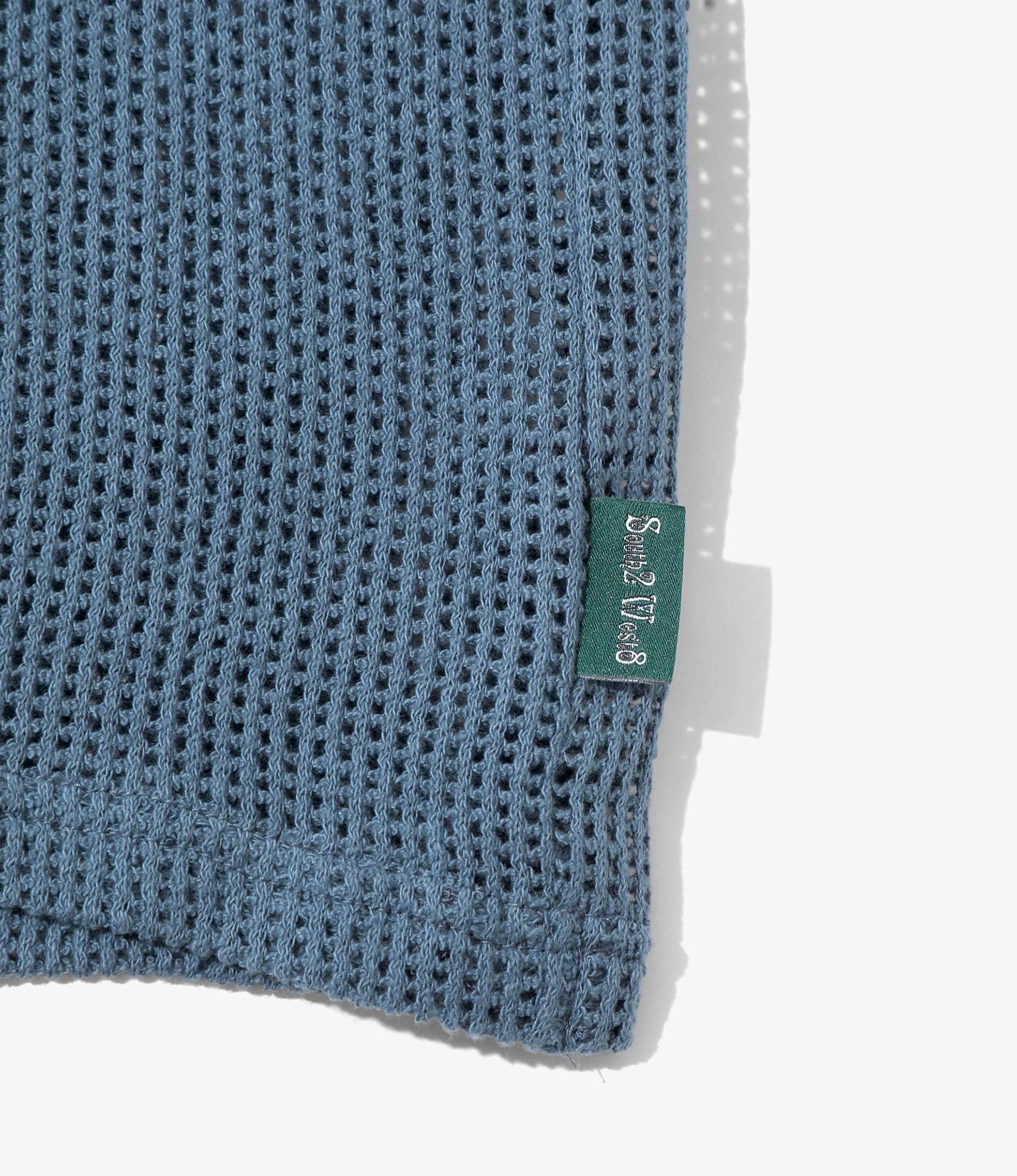 Open Collar Short Sleeve Shirt – Blue Cotton Mesh - Image 3