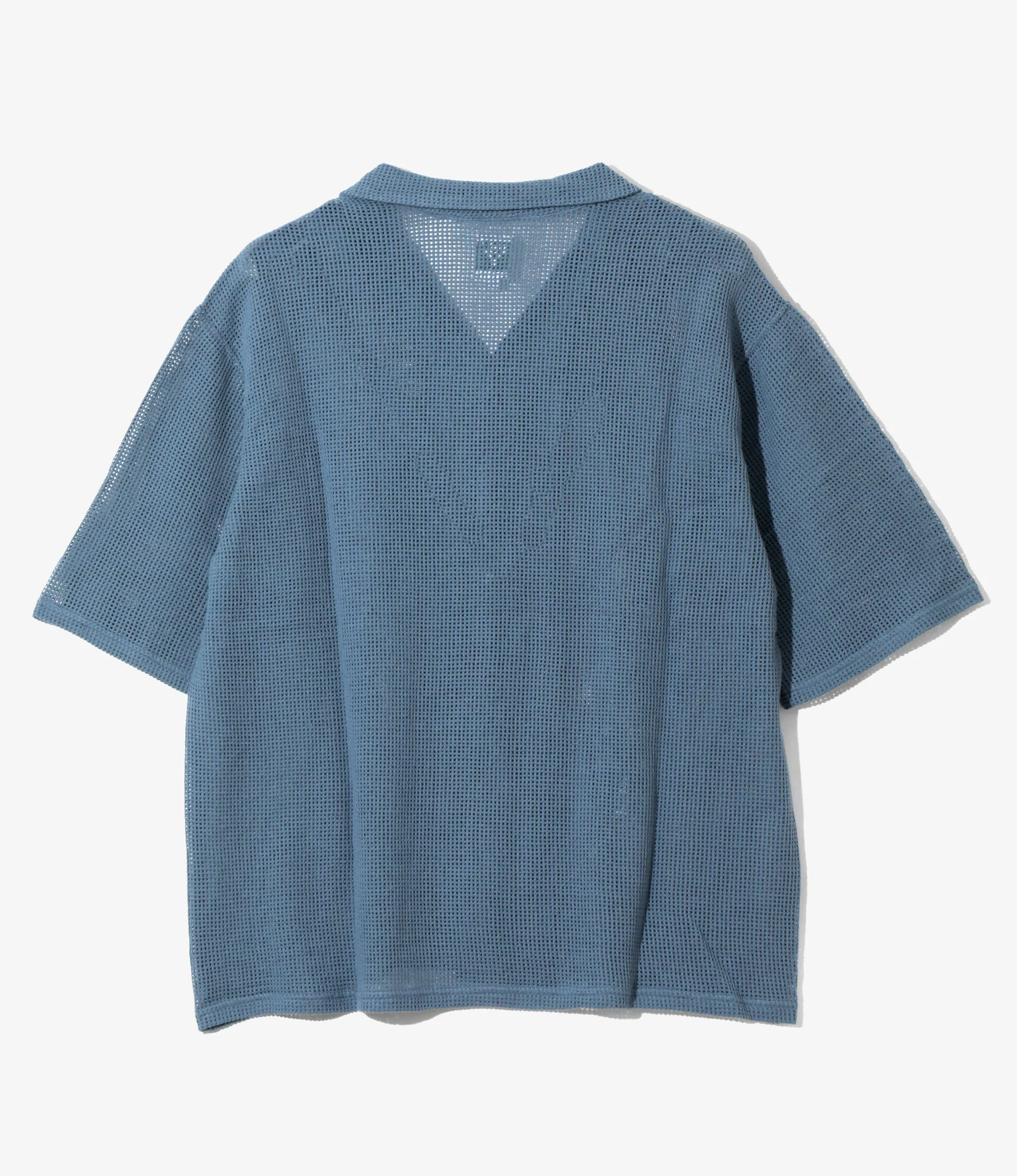 Open Collar Short Sleeve Shirt – Blue Cotton Mesh - Image 4
