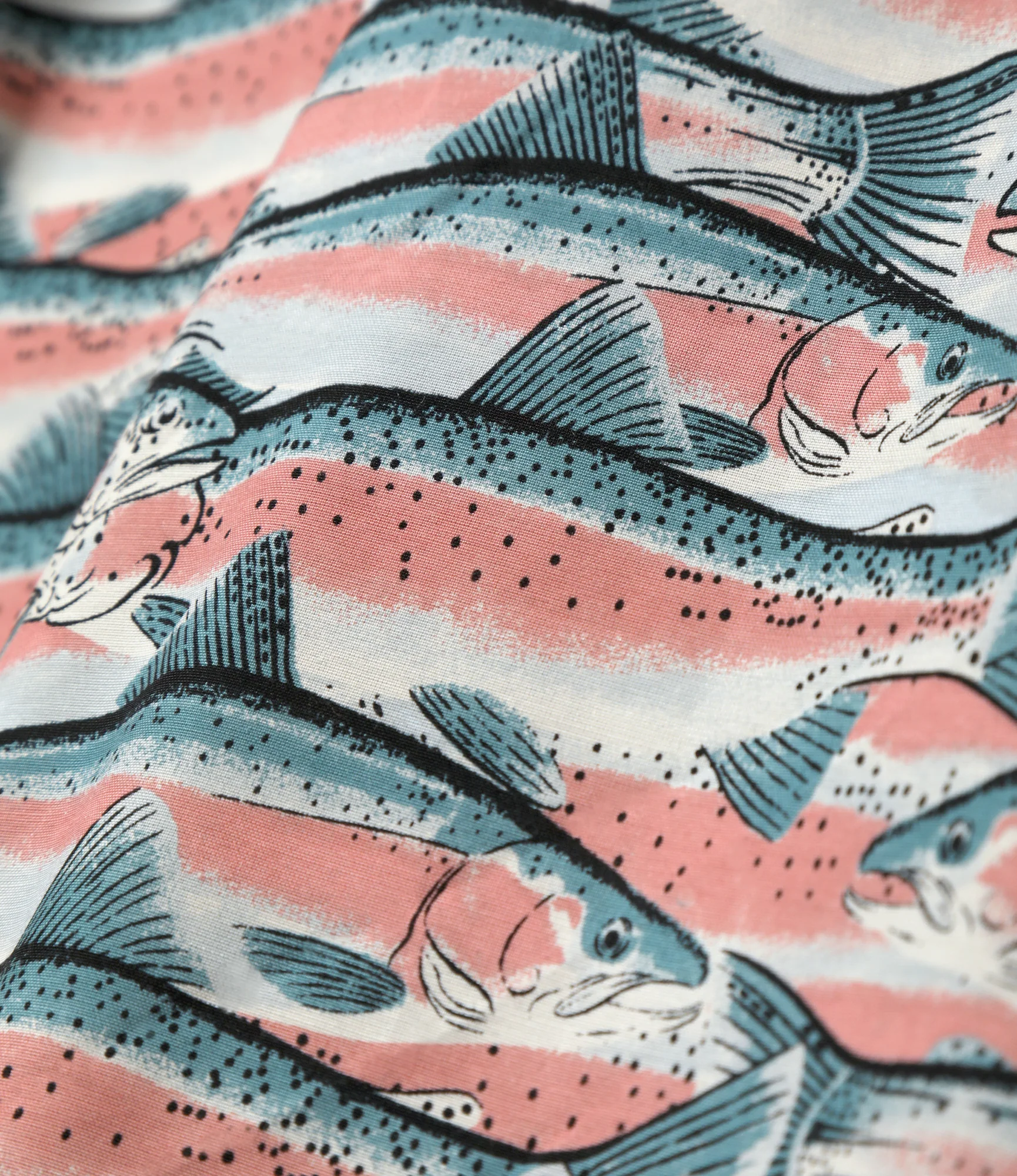 Open Collar Short Sleeve Shirt – Blue Trout Pattern - Image 2