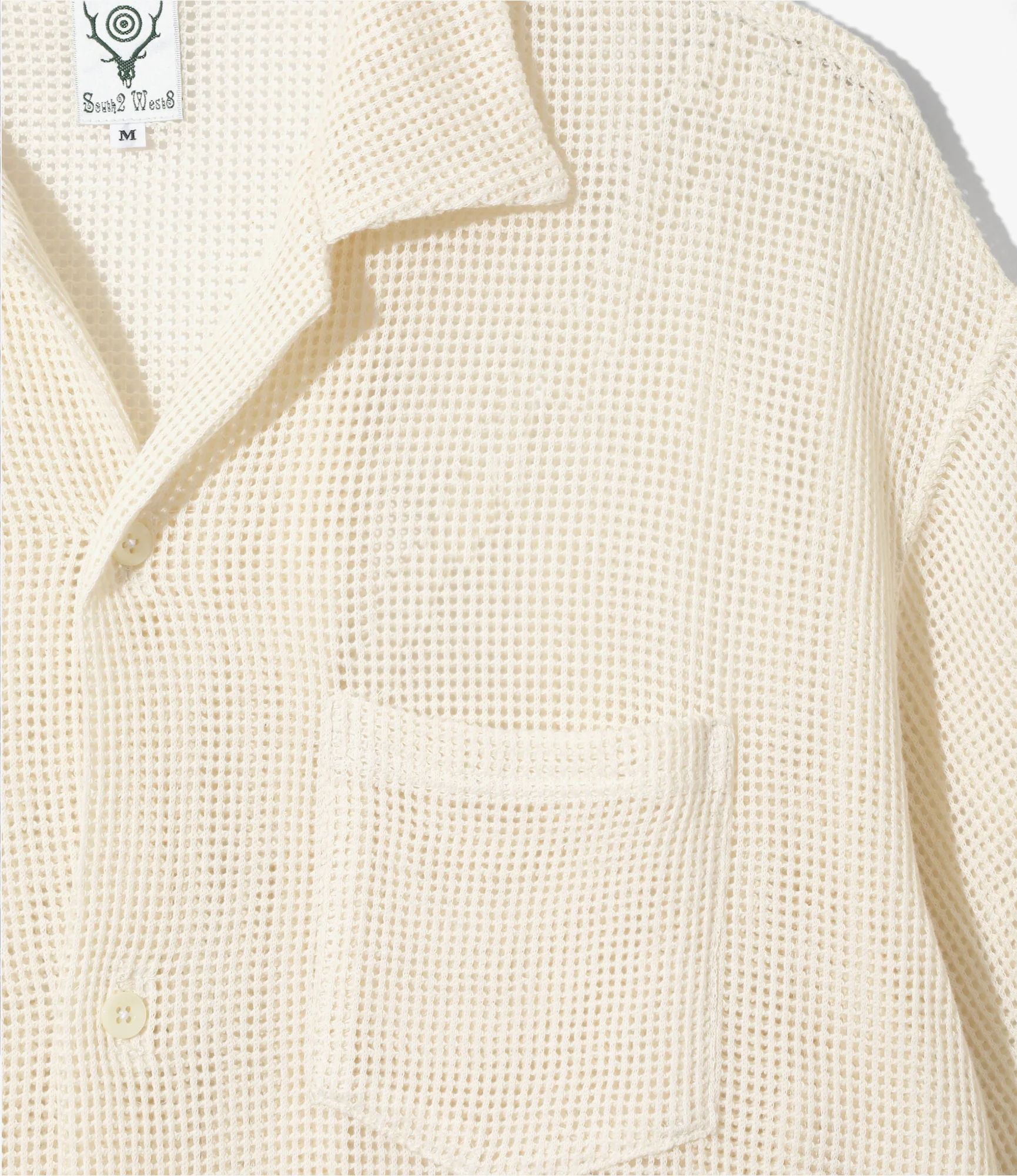 Open Collar Short Sleeve Shirt – White Cotton Mesh - Image 2