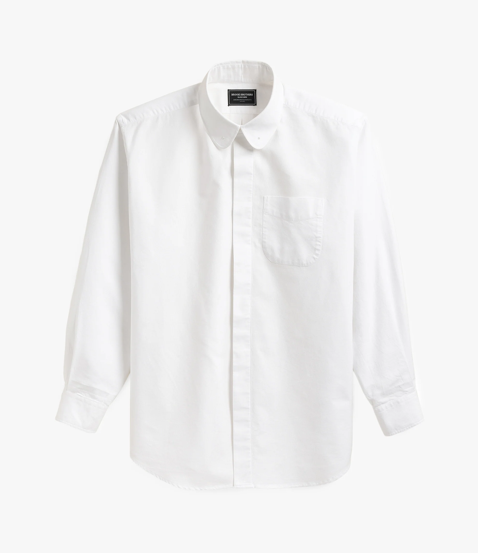 Oversized Round Collar Pinhole Shirt – White Oxford