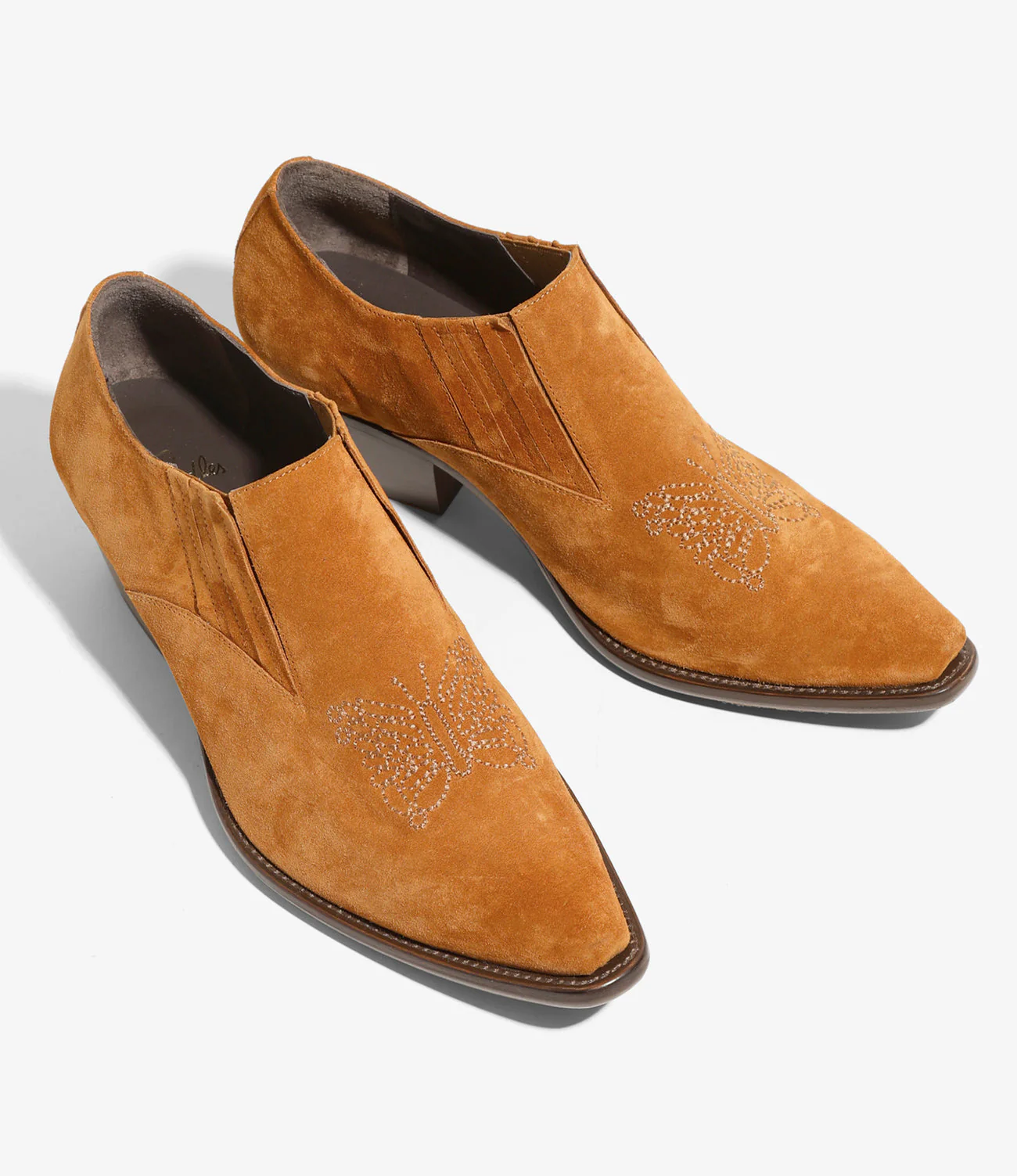 Papillon Stitched Cowboy Shoe – Brown Suede - Image 2