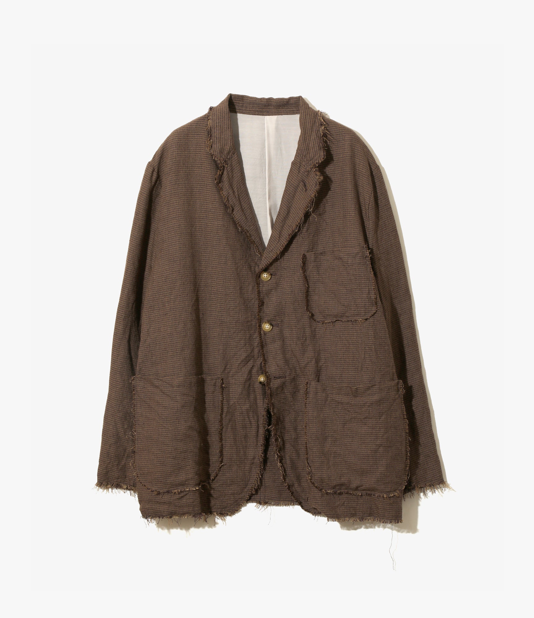 Raw Edge Jacket – Brown Houndstooth Linen/Wool Blend