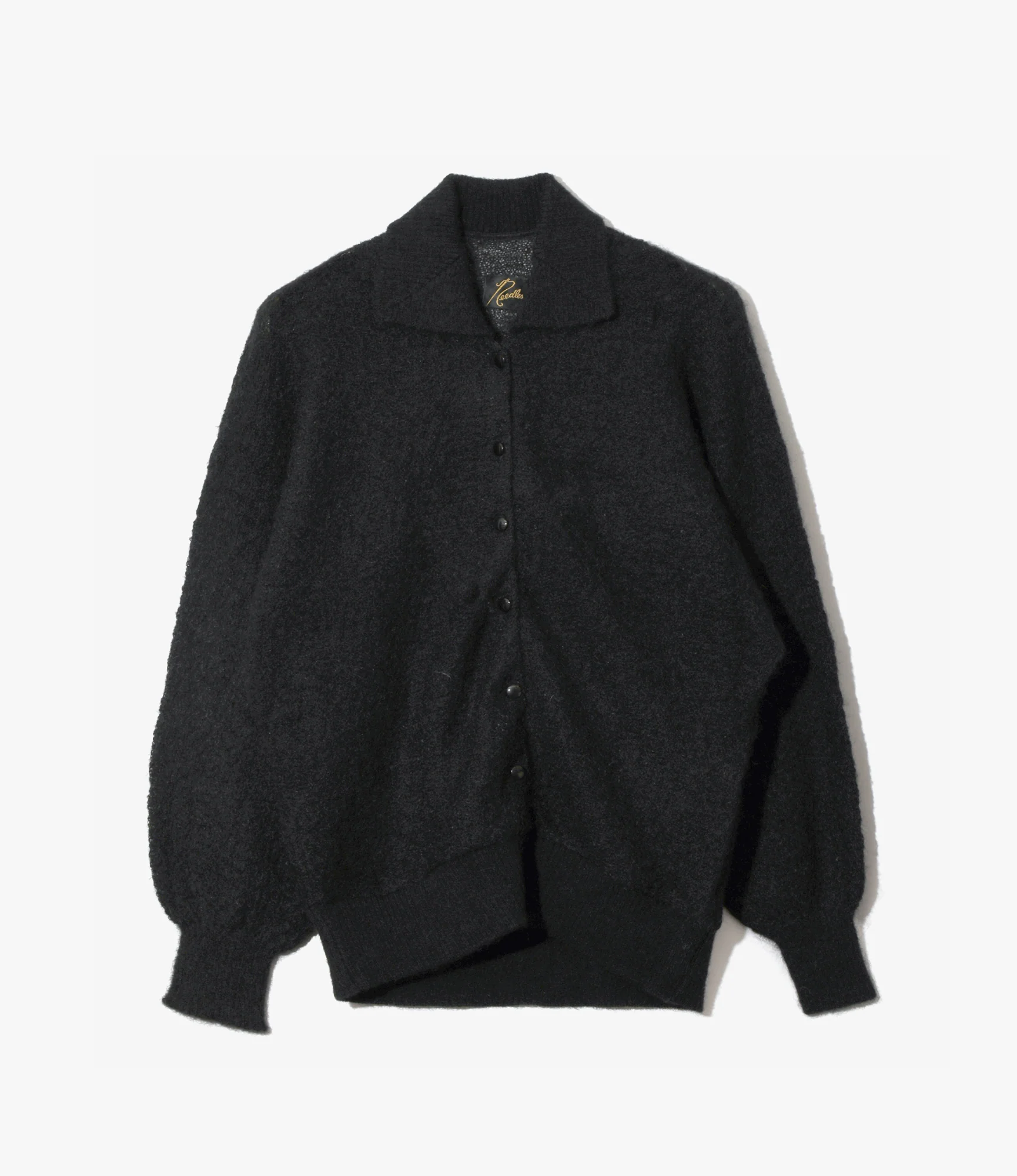 Round Collar Cardigan – Black Woven Crepe