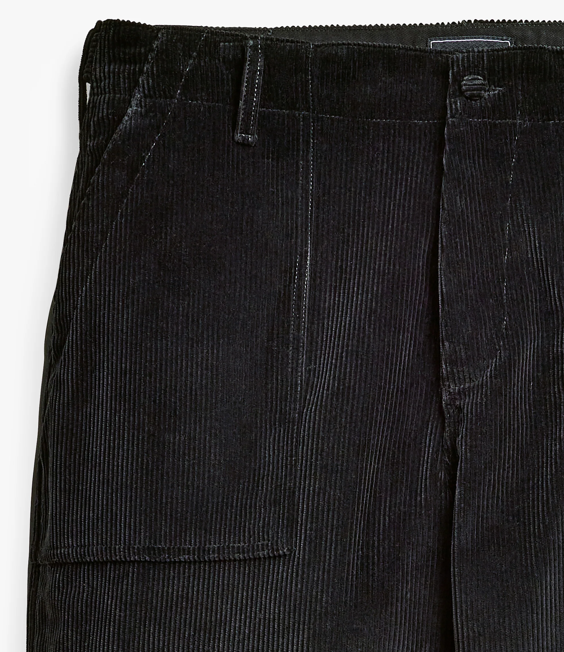 Side Stripe Wide Fatigue Pant – Black Corduroy - Image 3