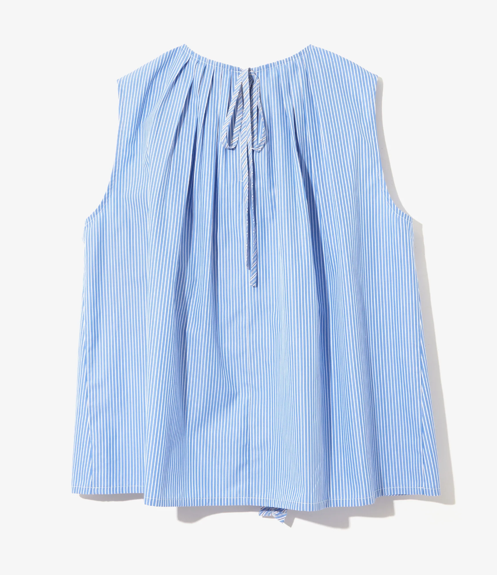 Sleeveless Frill Shirt – Sax Blue Stripe - Image 3