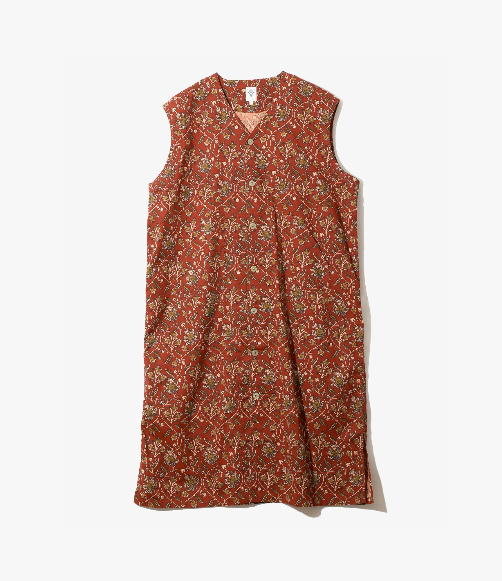 Sleeveless V-Neck Dress – Red Batik Print