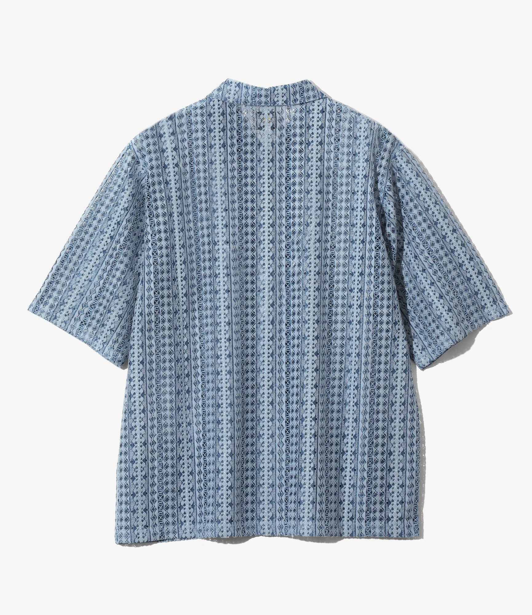 Widespread Collar Short Sleeve Shirt – Blue Raschel Lace - Image 4
