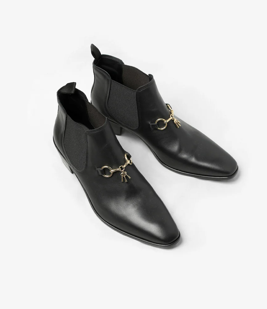 Tassel Bit Heeled Chelsea Boot – Black Leather - Image 7
