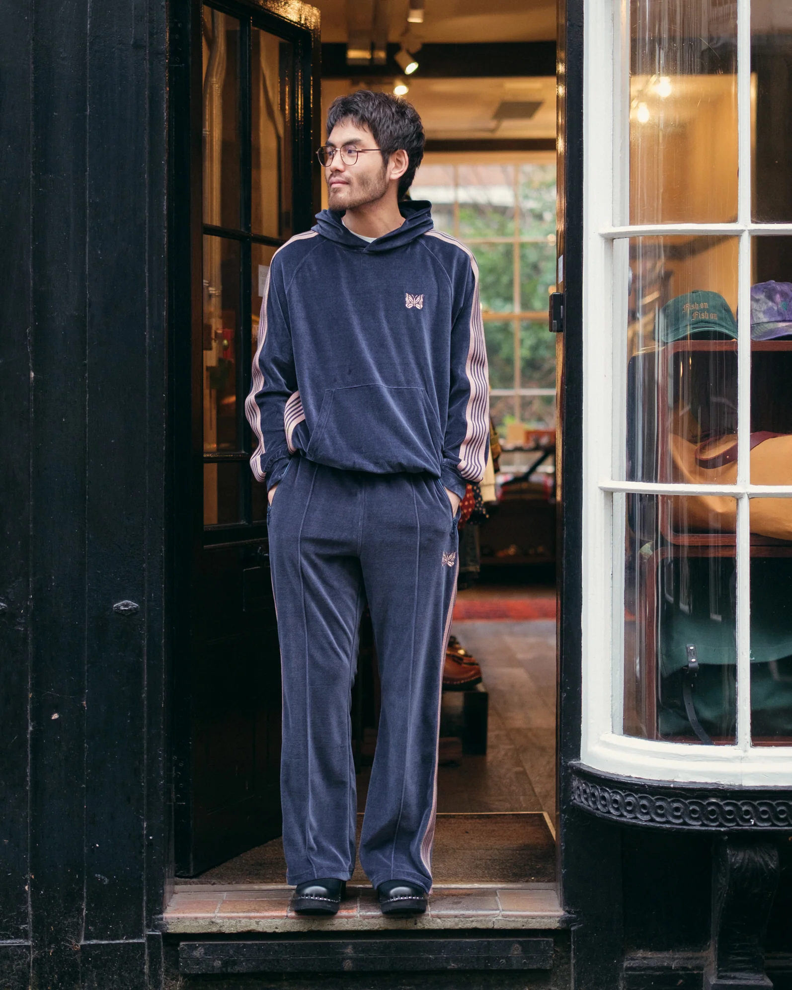 Track Hoodie – Steel Blue Velour - Image 2