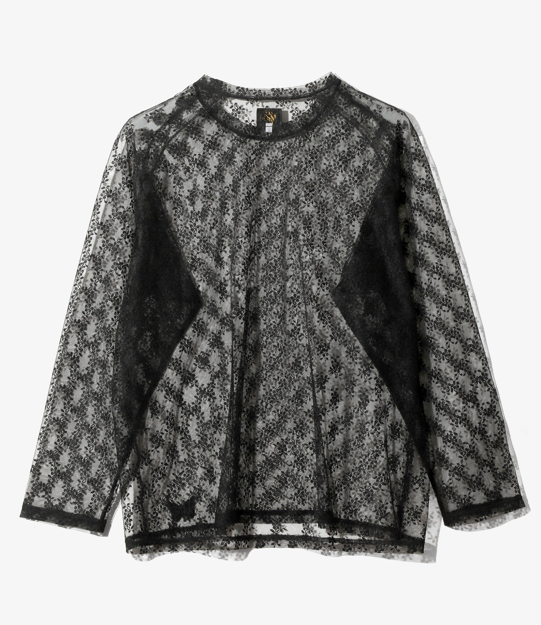 U-Neck Long Sleeve T-Shirt – Black Floral Raschel Lace - Image 3