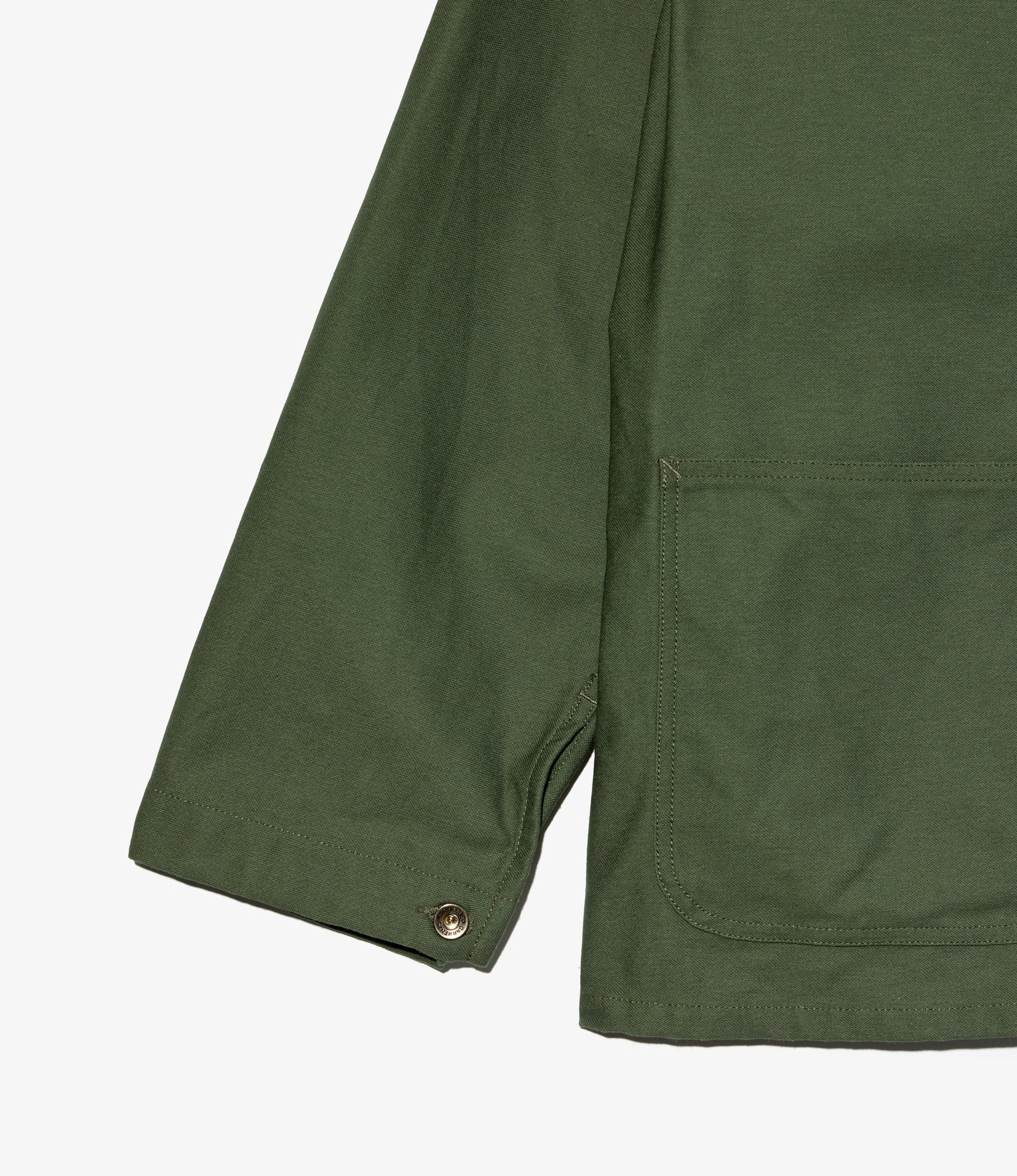 Utility Jacket (Tunnel Shank Buttons) – Olive Reversed Sateen - Image 3