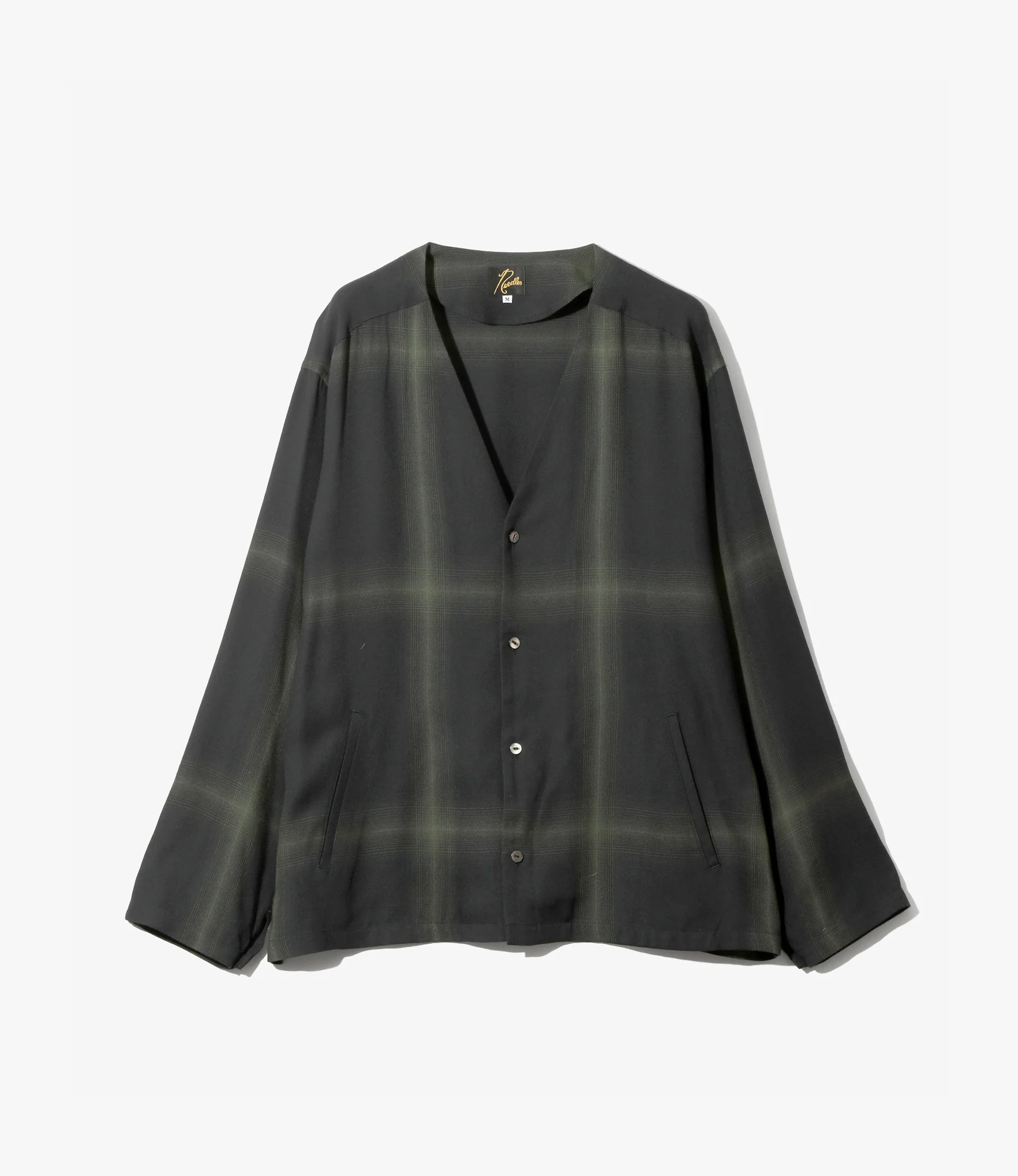 V-Neck Shirt – Black Plaid Rayon