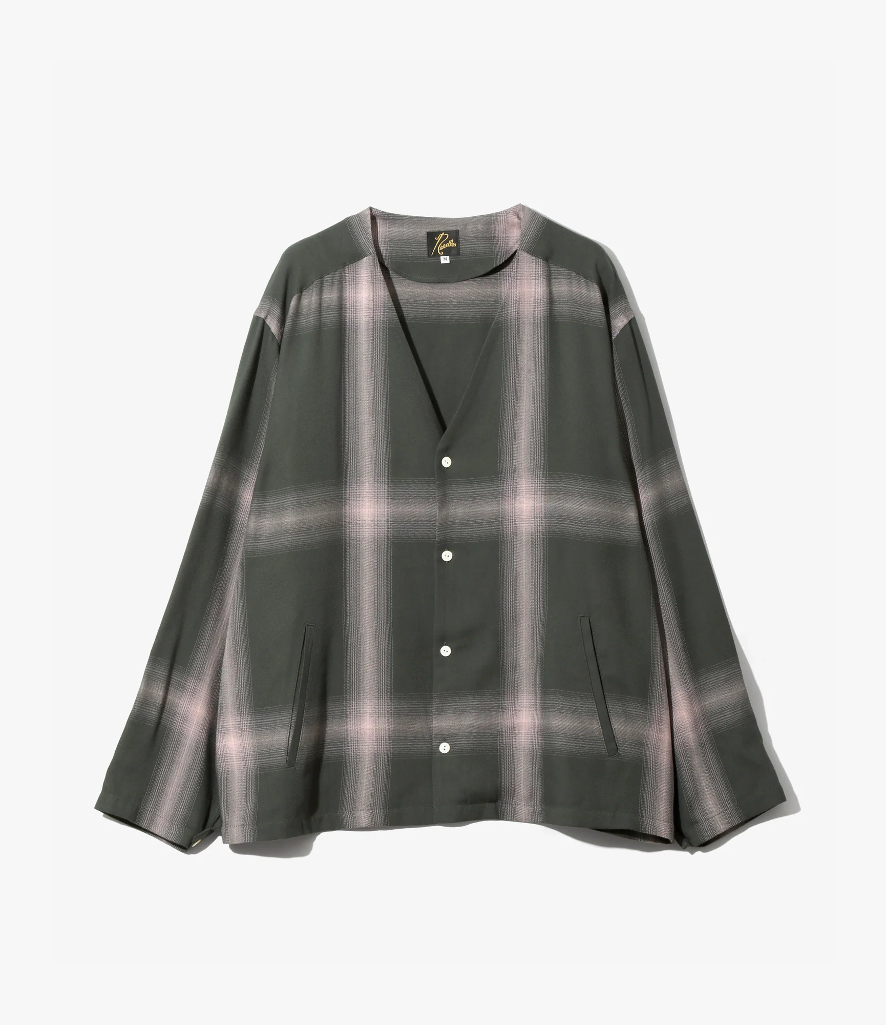 V-Neck Shirt – Green Plaid Rayon
