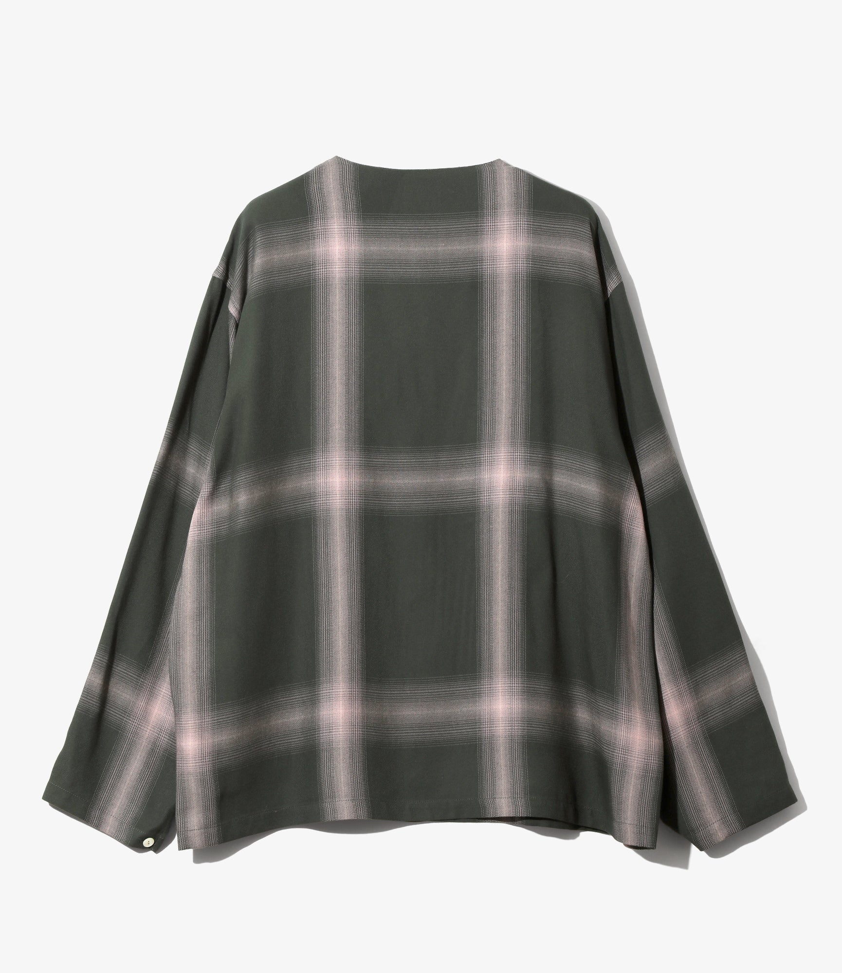 V-Neck Shirt – Green Plaid Rayon - Image 4