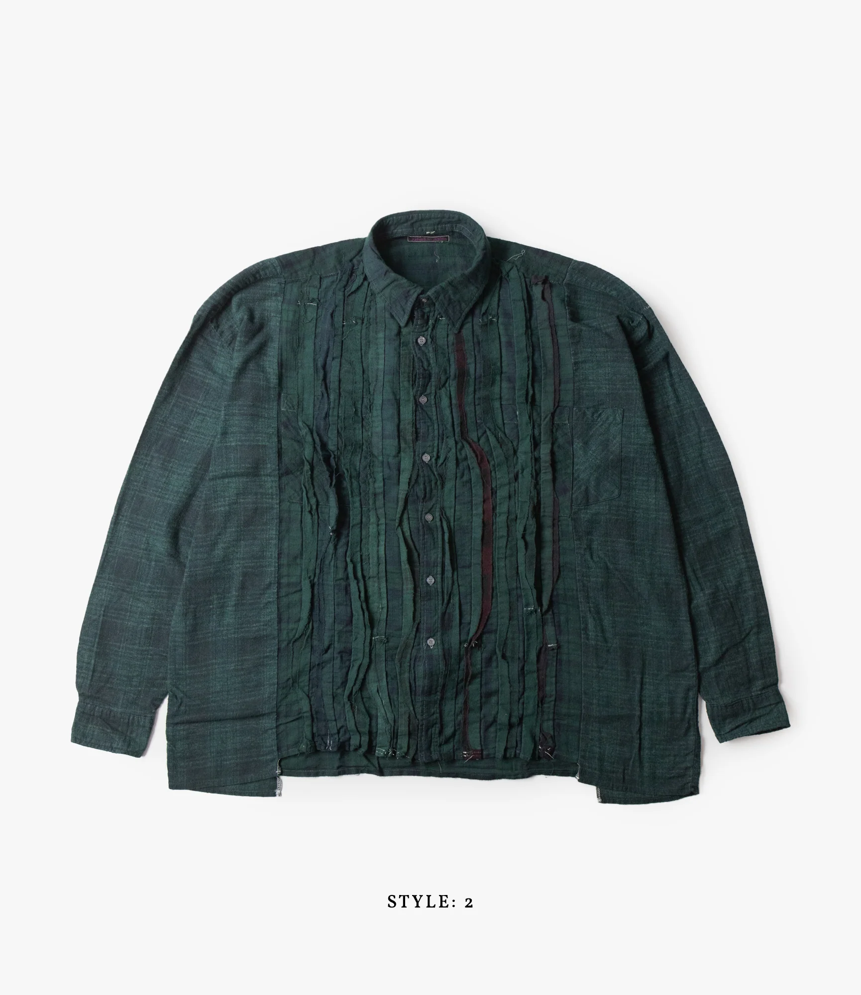Wide Ribbon Shirt – Green Overdyed Flannel - Image 3