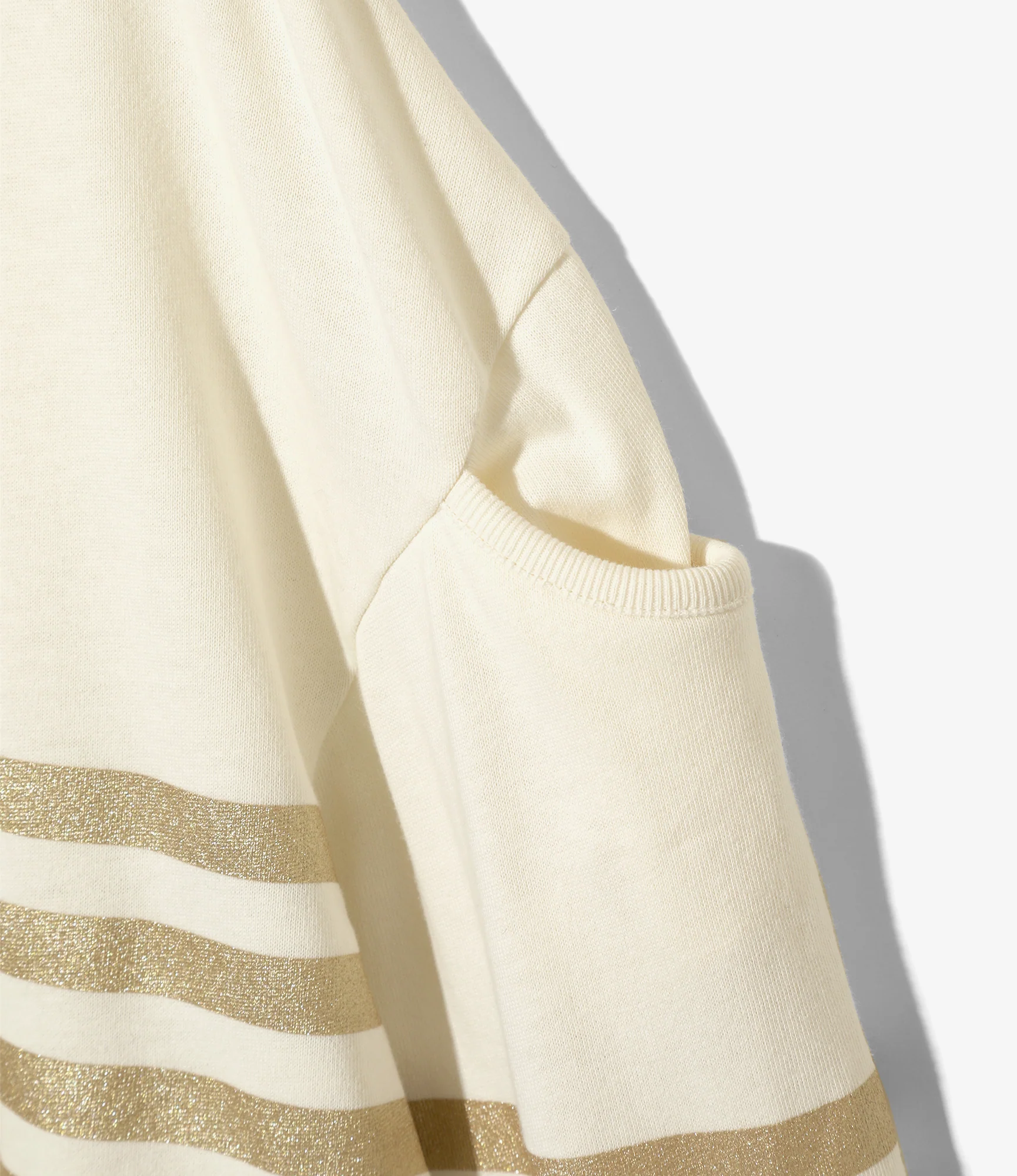 Fisherman Boat Neck Gusset Shirt – Off White/Metallic Stripe - Image 3